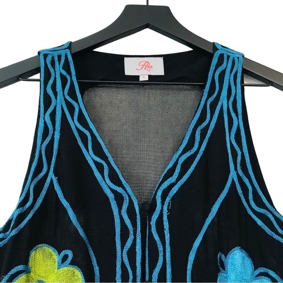 Roja Ethnic Bohemian Hand Embroidered Colorful Floral Mesh Side Slits Maxi Dress - Picture 9 of 10